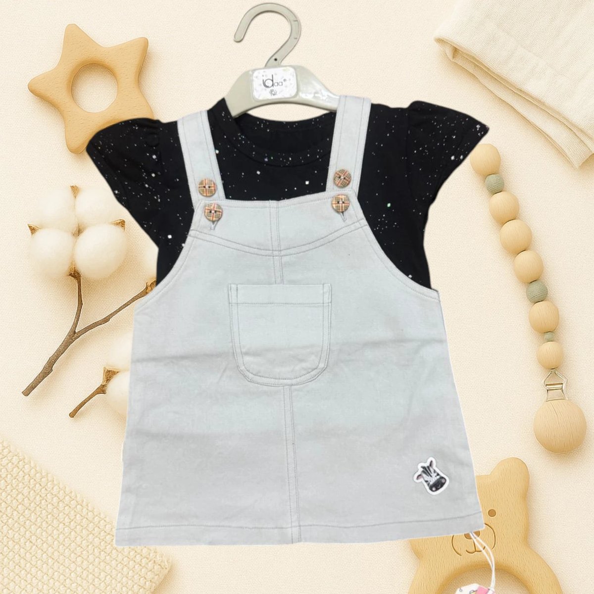 Girls Playful Denim Dungaree 009 — view 3
